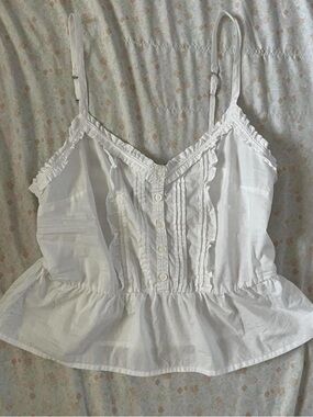 Brandy Melville White Ruffled Button-Front Spaghetti Strap Top - Women